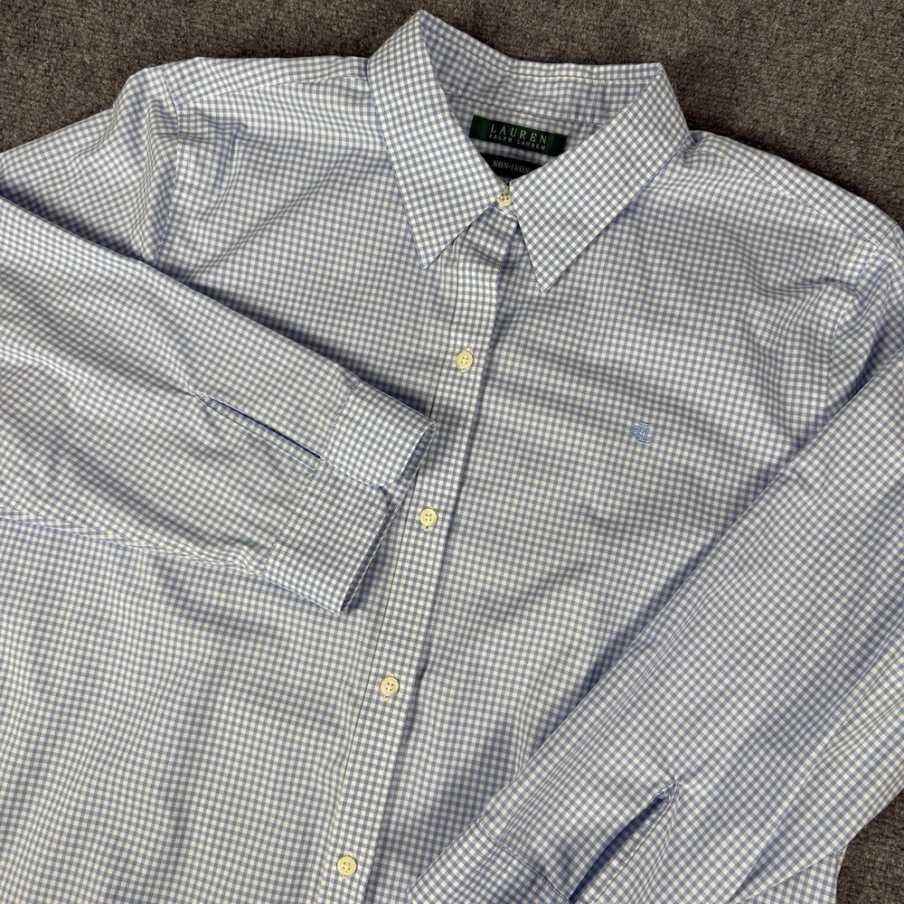 Lauren Ralph Lauren Non-Iron Blue White Gingham Button Up Dress Shirt